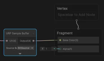 Shader graph example: `URP Sample Buffer` node outputs to Fragment base color